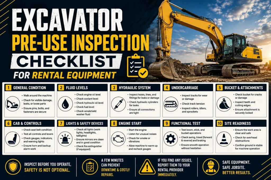 excavator pre-use inspection checklist